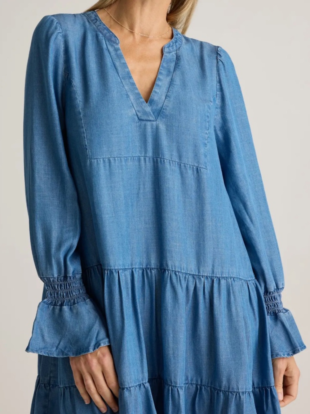 Quince Chambray Tiered Mini Dress Size S - Picture 7 of 11
